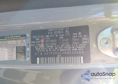 2024 Kia Telluride Ex X-Line z USA, uszkodzony, nr VIN 5XYP3DGC2RG559666